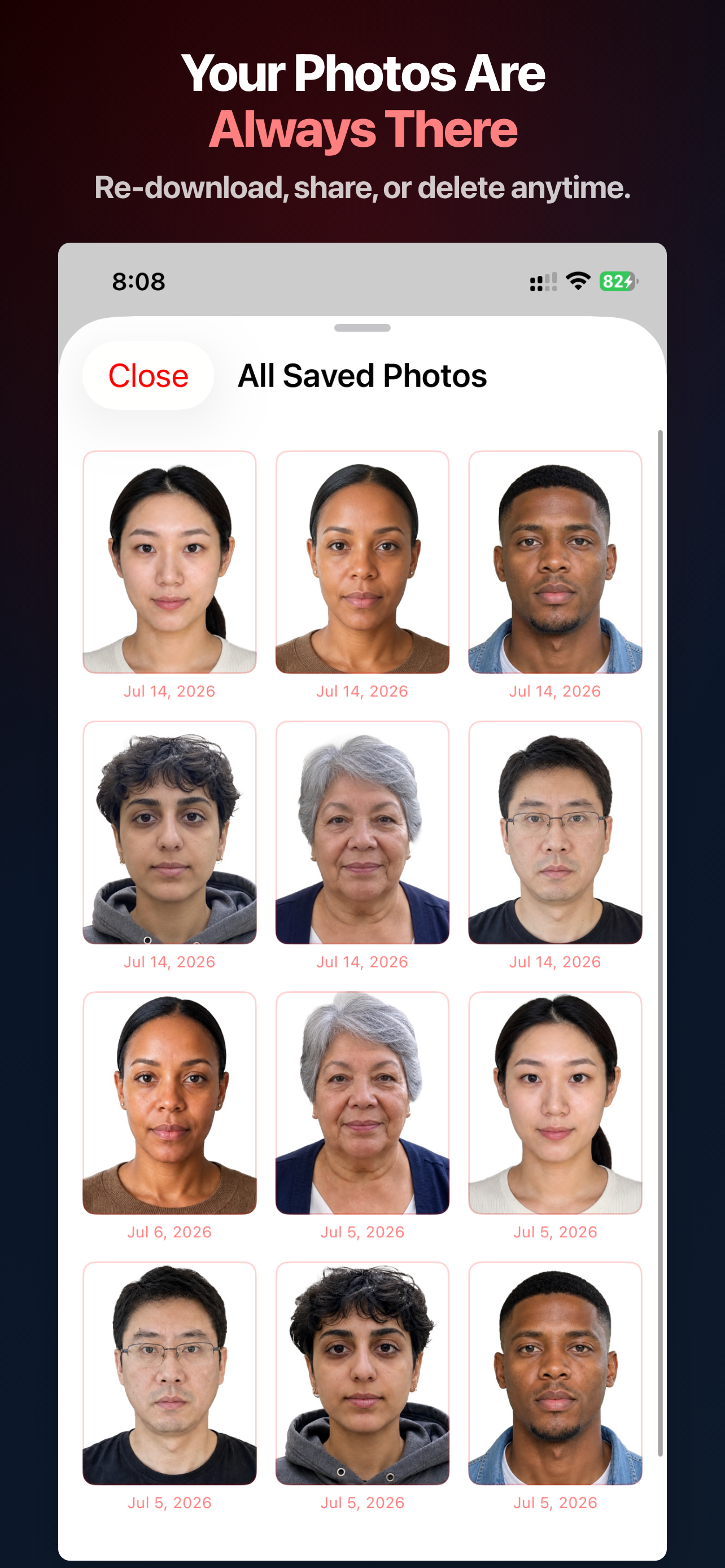 Canada Visa Photo App Store screen showing Saved Photos on this iPhone
